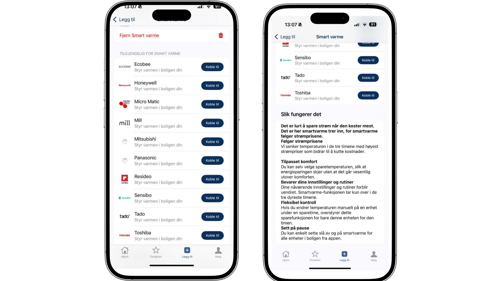 Smart varmestyring i appen